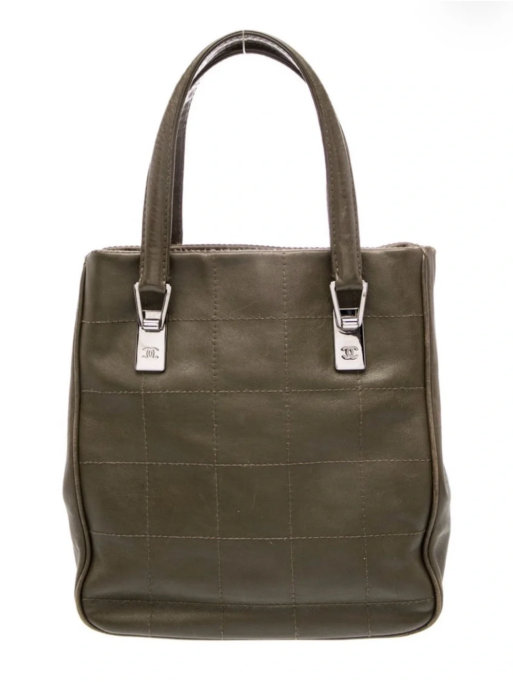CHANEL Olive Green Quilted Leather Top-Handle Tote